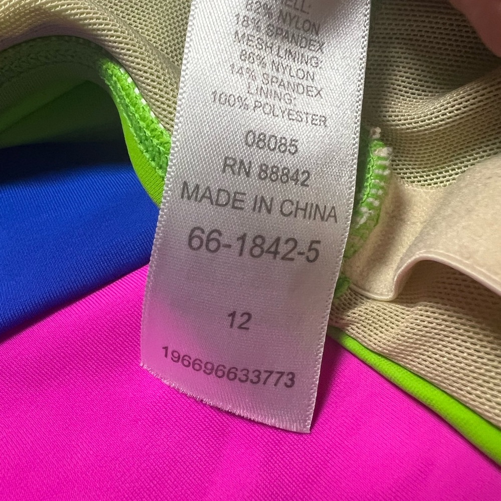 Swimsuits for All , size 12 lime hot pink and bright blue color block swimsuit - Picture 13 of 13